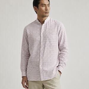 Shanghai Tang Plaid Mandarin Collar Shirt button up Pink sz XL